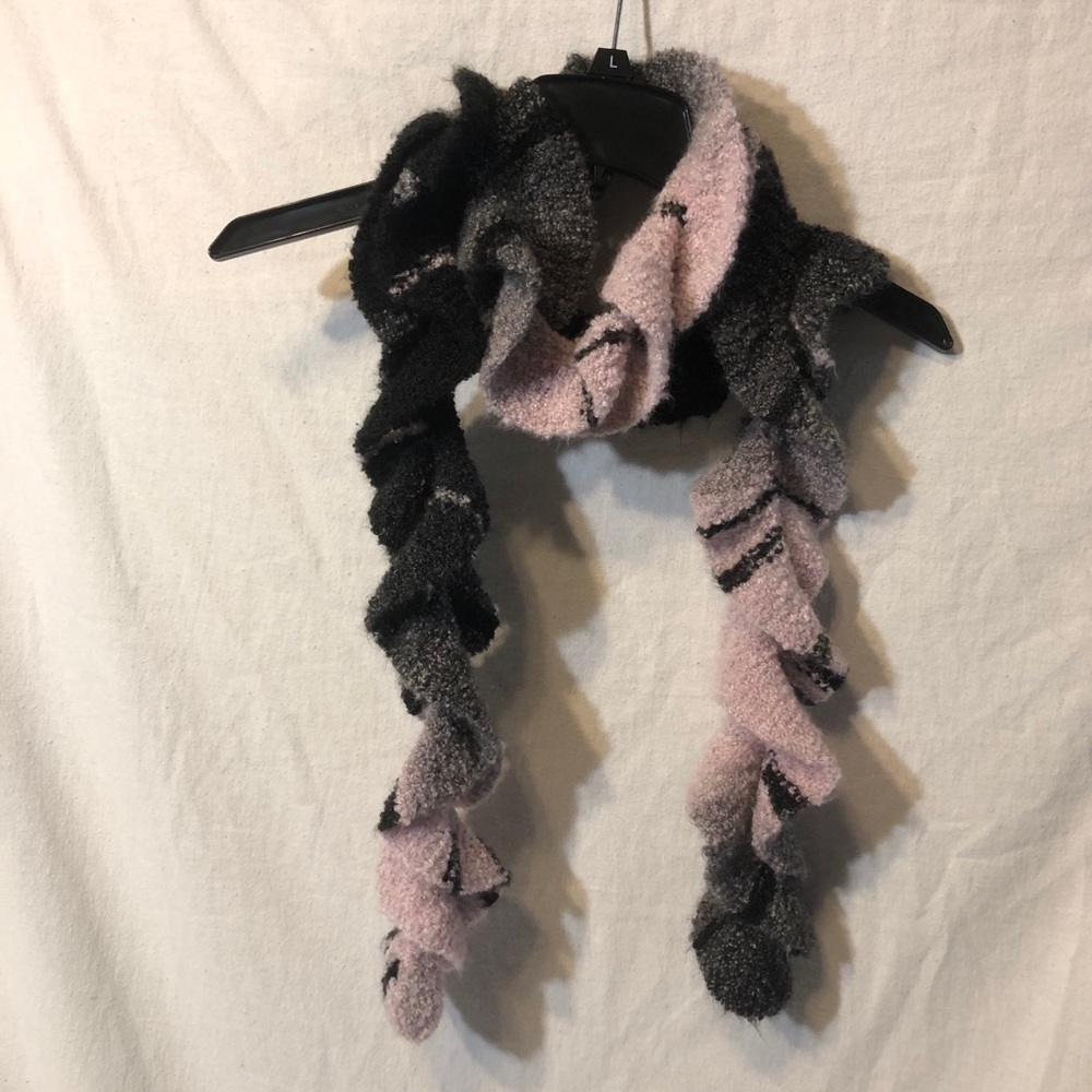 Hand Knit Pink and Black Scarf